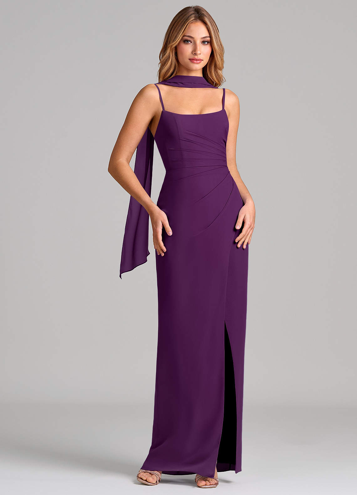 Calandra Sheath Scoop-Neck Chiffon Bridesmaid Dress in Grape