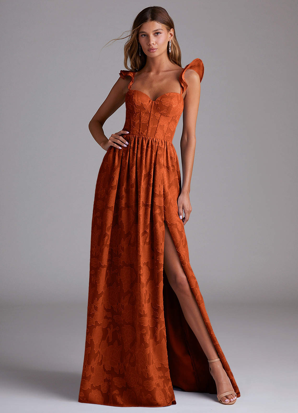 Denisse A-Line Sweetheart Floral Burnout Bridesmaid Dress in Paprika
