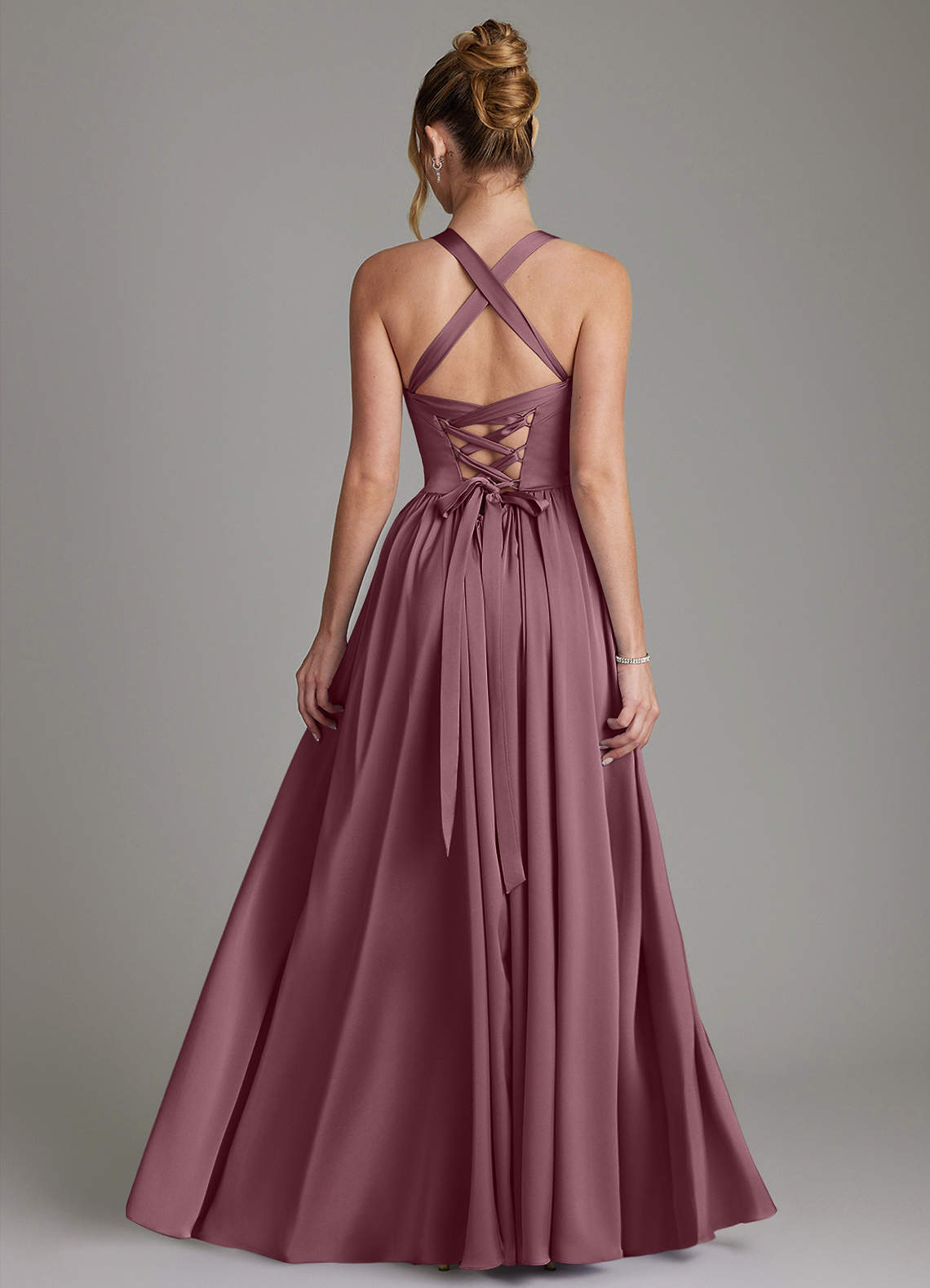 Francis A-Line V-Neck Stretch Satin Bridesmaid Dress in Amethyst