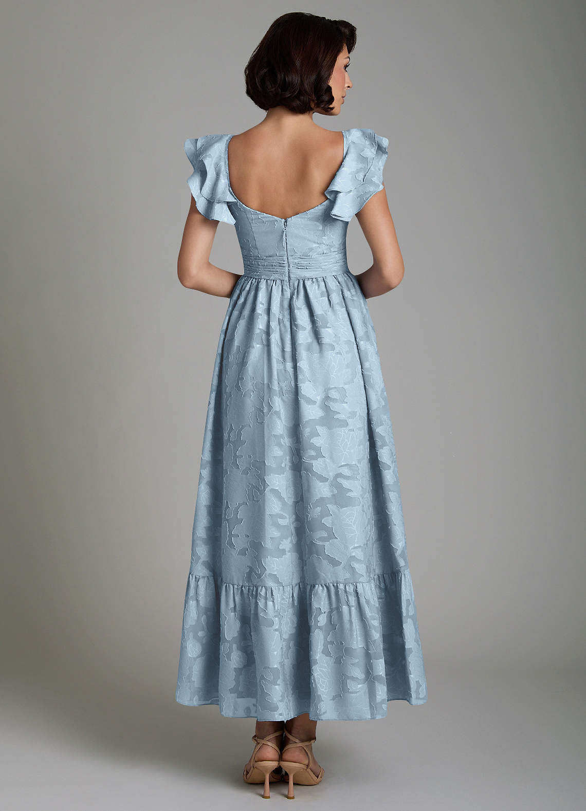 Anaya A-Line V-Neck Floral Burnout Bridesmaid Dress in Sky Blue