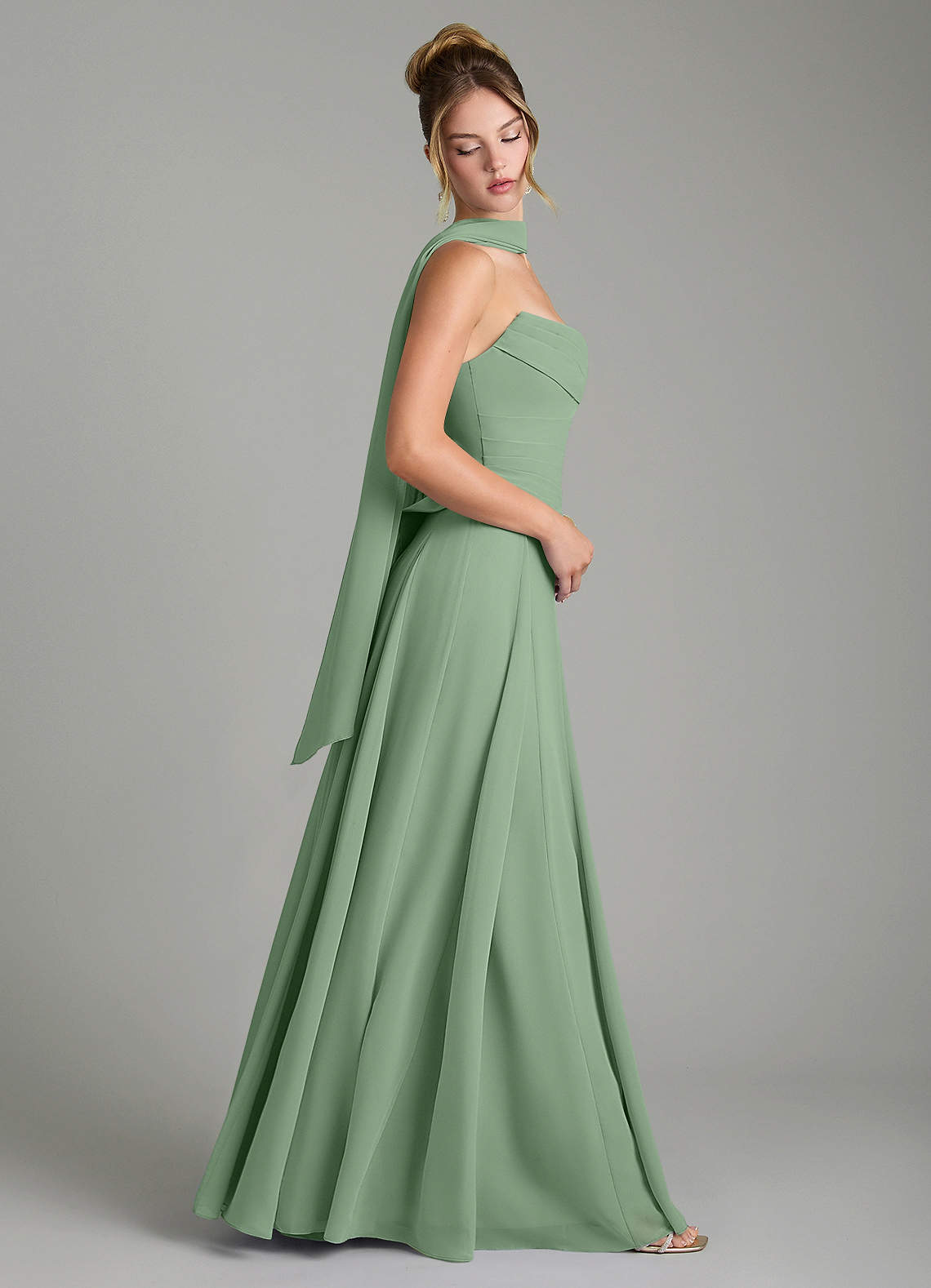 Gabriela A-Line Cowl-Neck Chiffon Bridesmaid Dress in Matcha