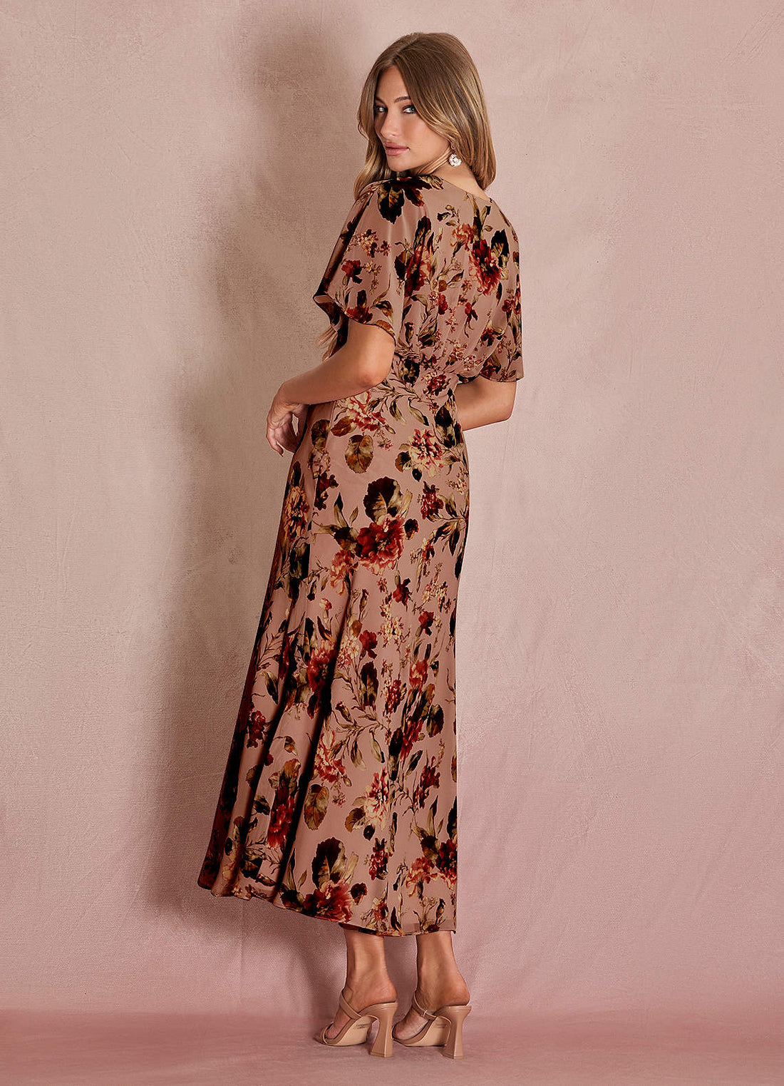 Darla A-Line V-Neck Chiffon Wedding Guest Dress in Mauve Multi