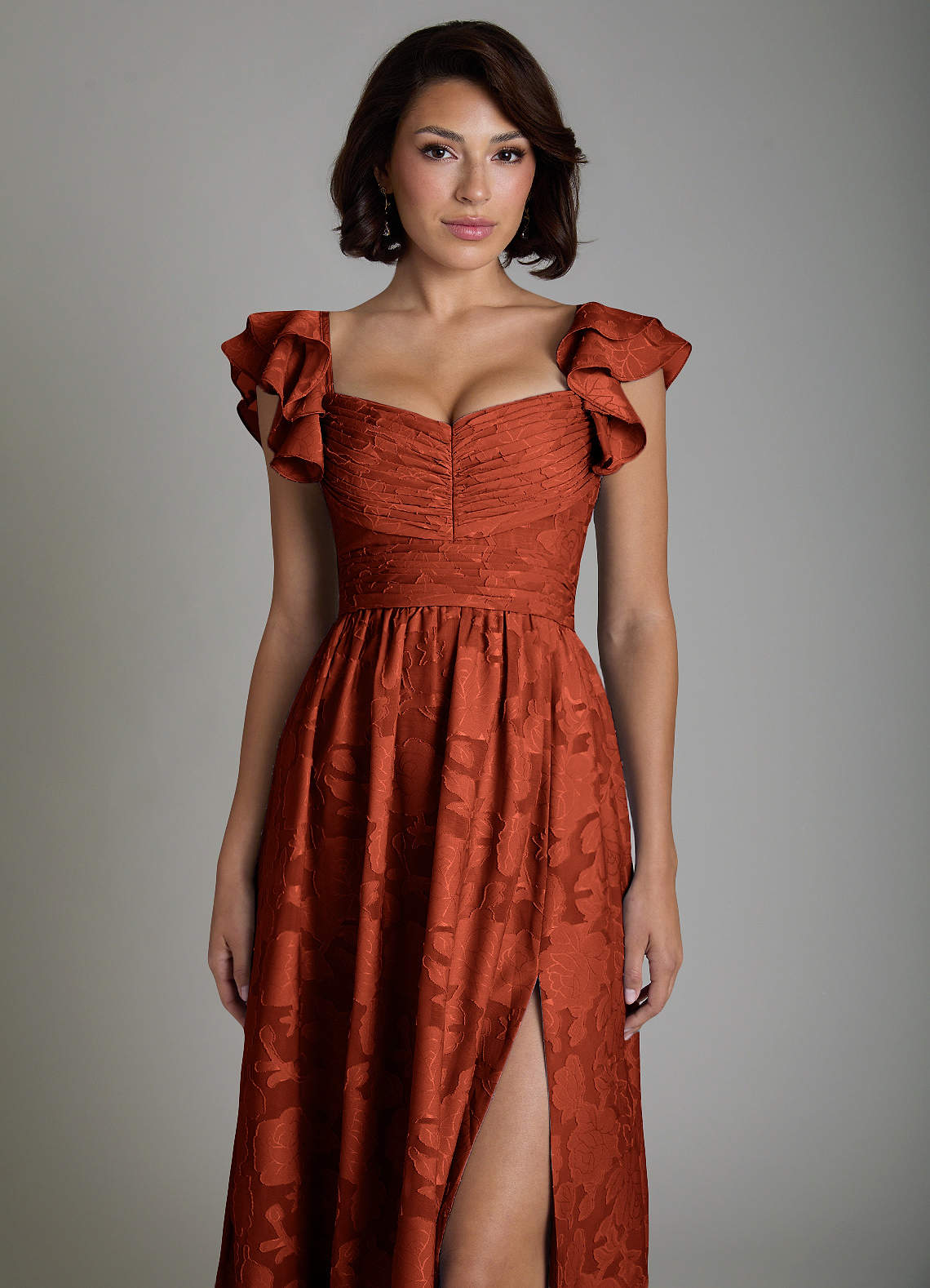 Anaya A-Line V-Neck Floral Burnout Bridesmaid Dress in Auburn