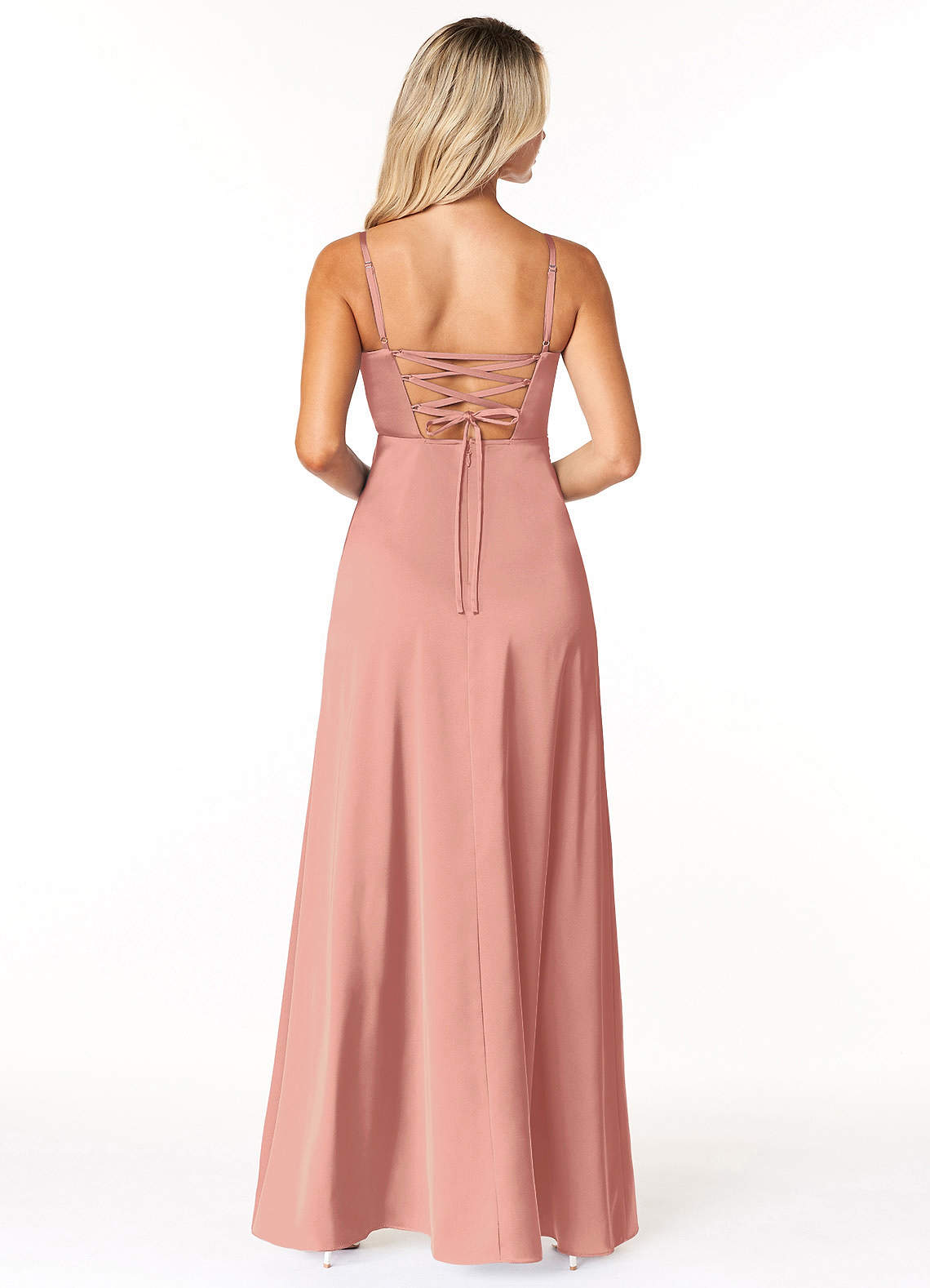 Marchella A-Line V-Neck Stretch Satin Bridesmaid Dress in Rosette