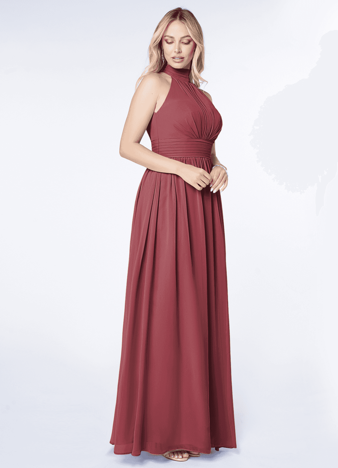 Iman A-Line Halter Chiffon Bridesmaid Dress in Merlot