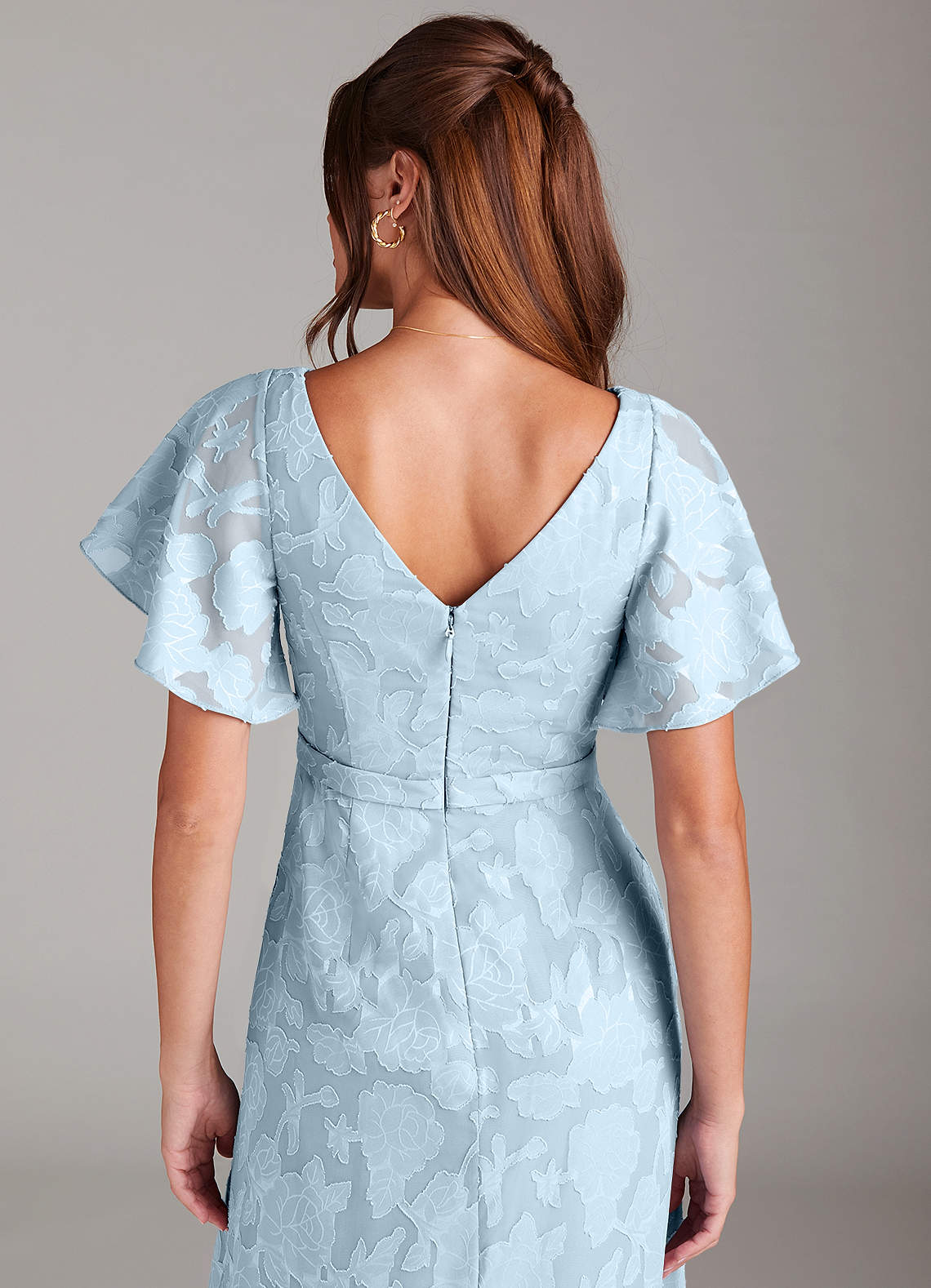 Ambrosia A-Line V-Neck Floral Burnout Bridesmaid Dress in Sky Blue