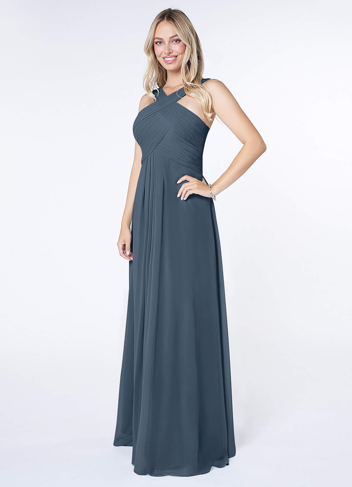 Kaleigh A-Line Halter Chiffon Bridesmaid Dress in Neptune