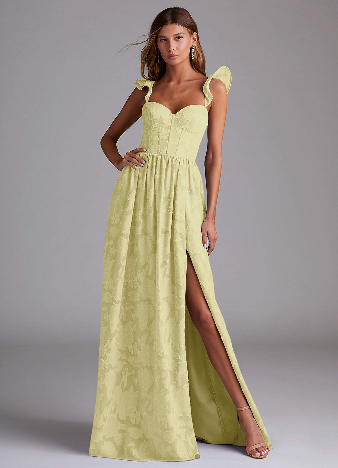Denisse A-Line Sweetheart Floral Burnout Bridesmaid Dress in Lemon Sorbet