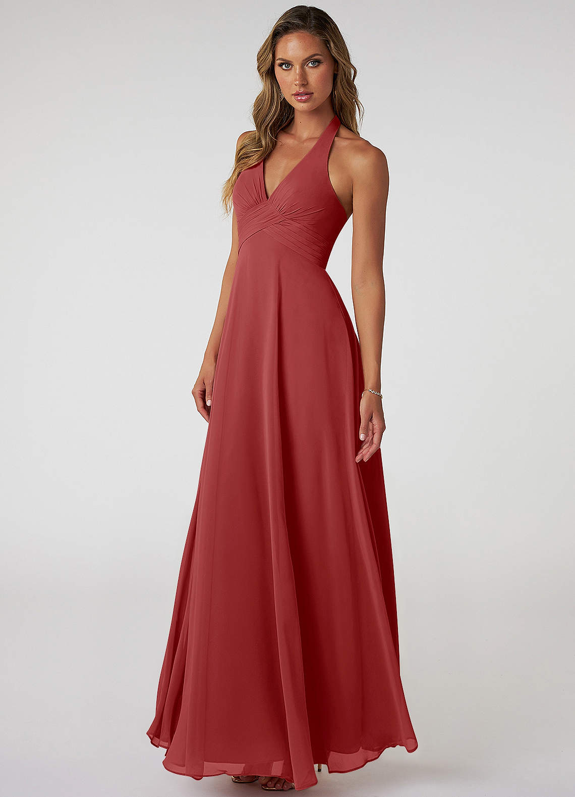 Tessie A-Line V-Neck Chiffon Bridesmaid Dress in Rust