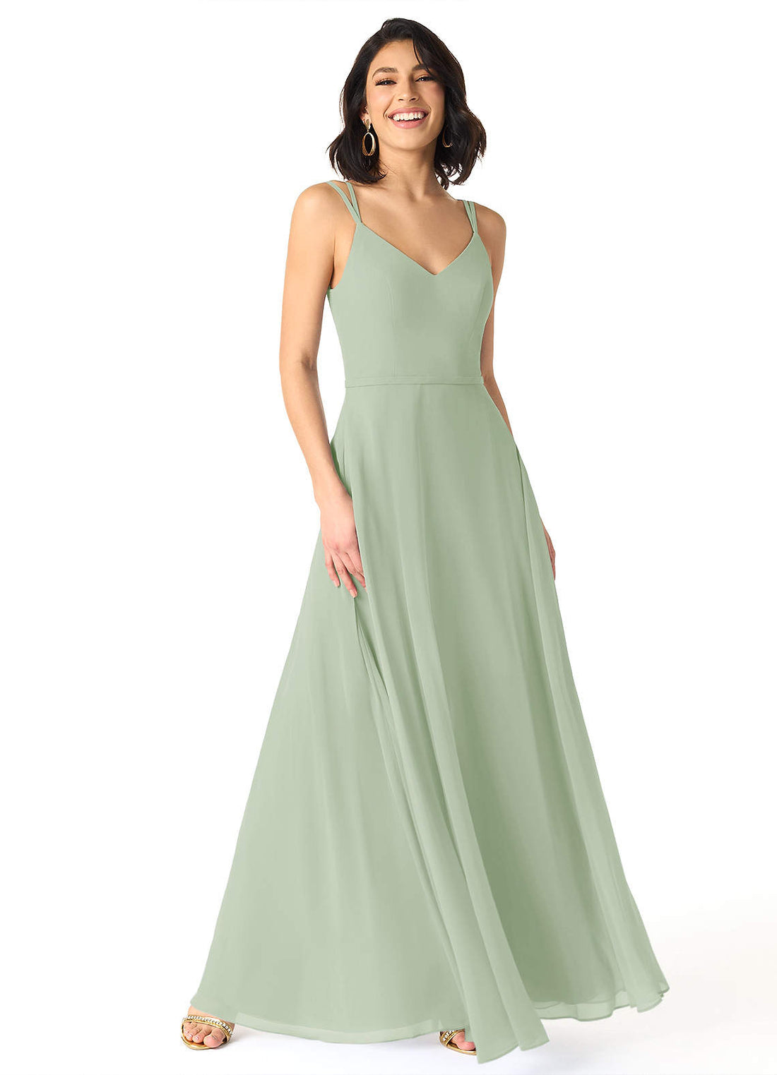 Janine A-Line V-Neck Chiffon Bridesmaid Dress in Dusty Sage