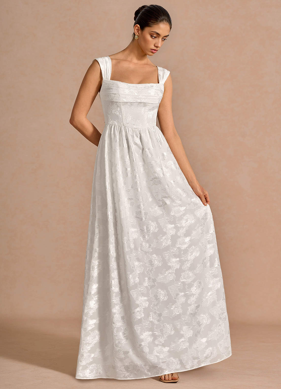 Hazel A-Line Cowl-Neck Fil Coupé Wedding Guest Dress in Lemon Sorbet