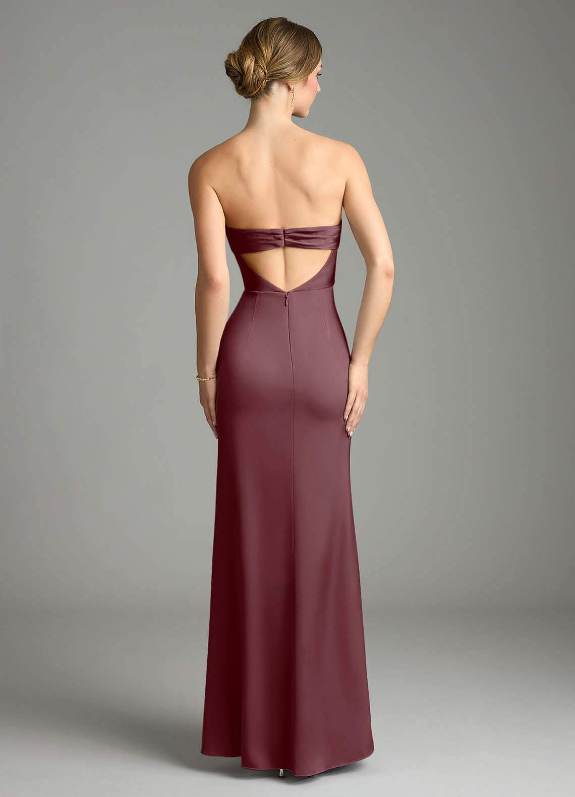 Leonis Mermaid Cowl-Neck Stretch Satin Bridesmaid Dress in Sangria