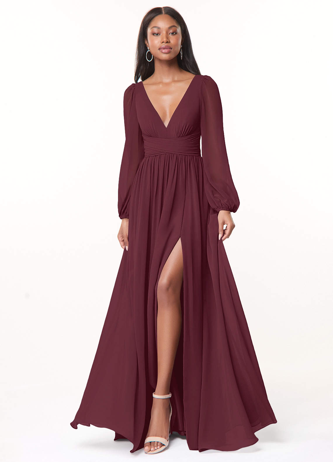 Norah A-Line V-Neck Chiffon Bridesmaid Dress in Cabernet