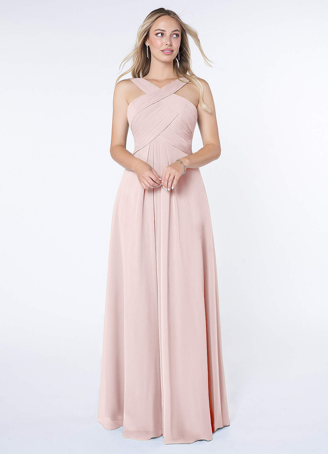 Kaleigh A-Line Halter Chiffon Bridesmaid Dress in Blushing Pink