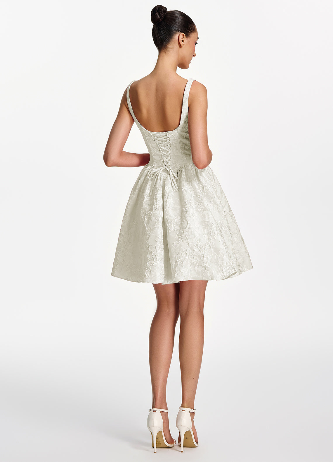 Lionelle Skater Mini Square-Neck Jacquard Prom Dress in White - photo 6
