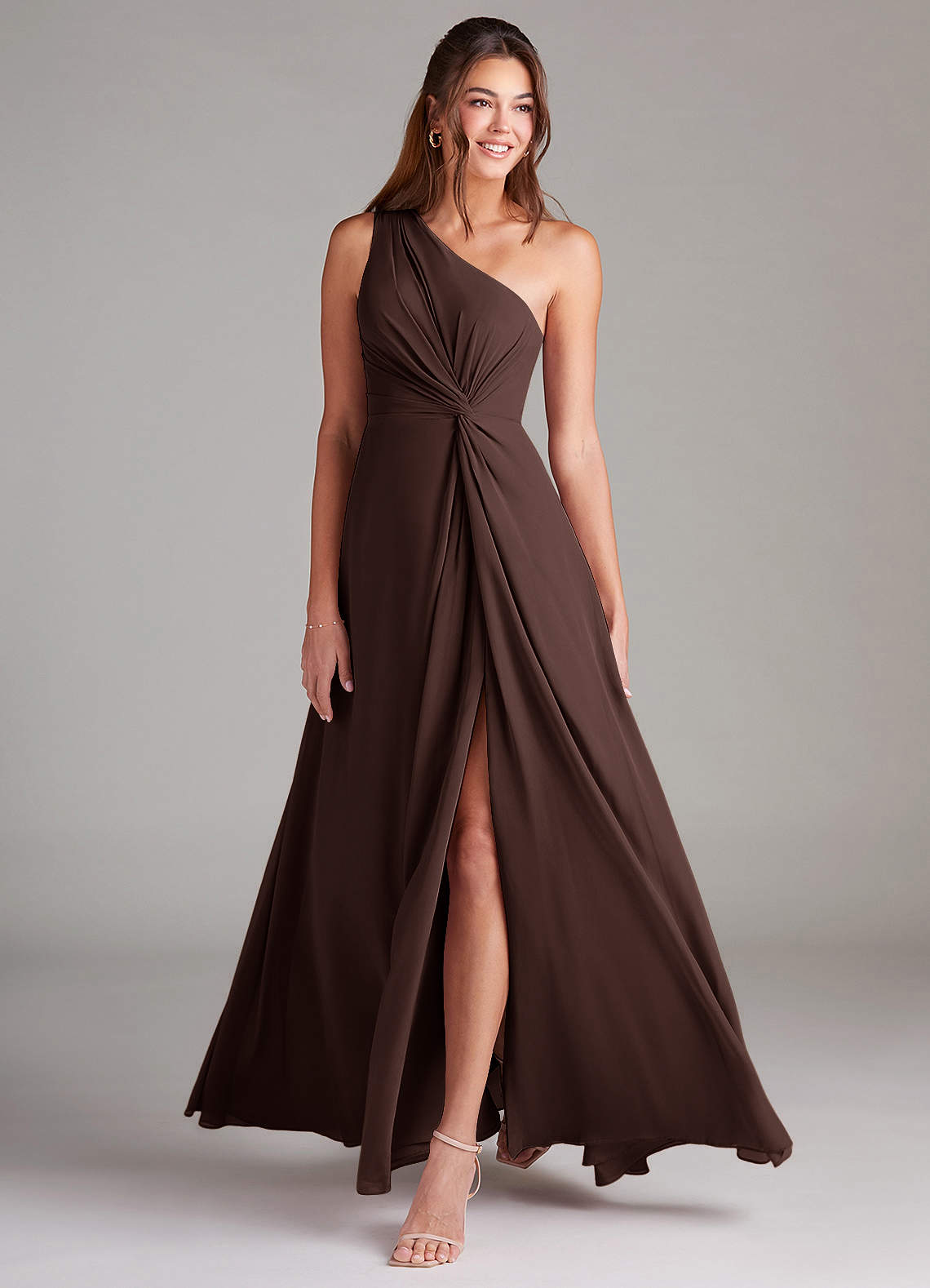 Brooke A-Line One-Shoulder Chiffon Bridesmaid Dress in Ganache
