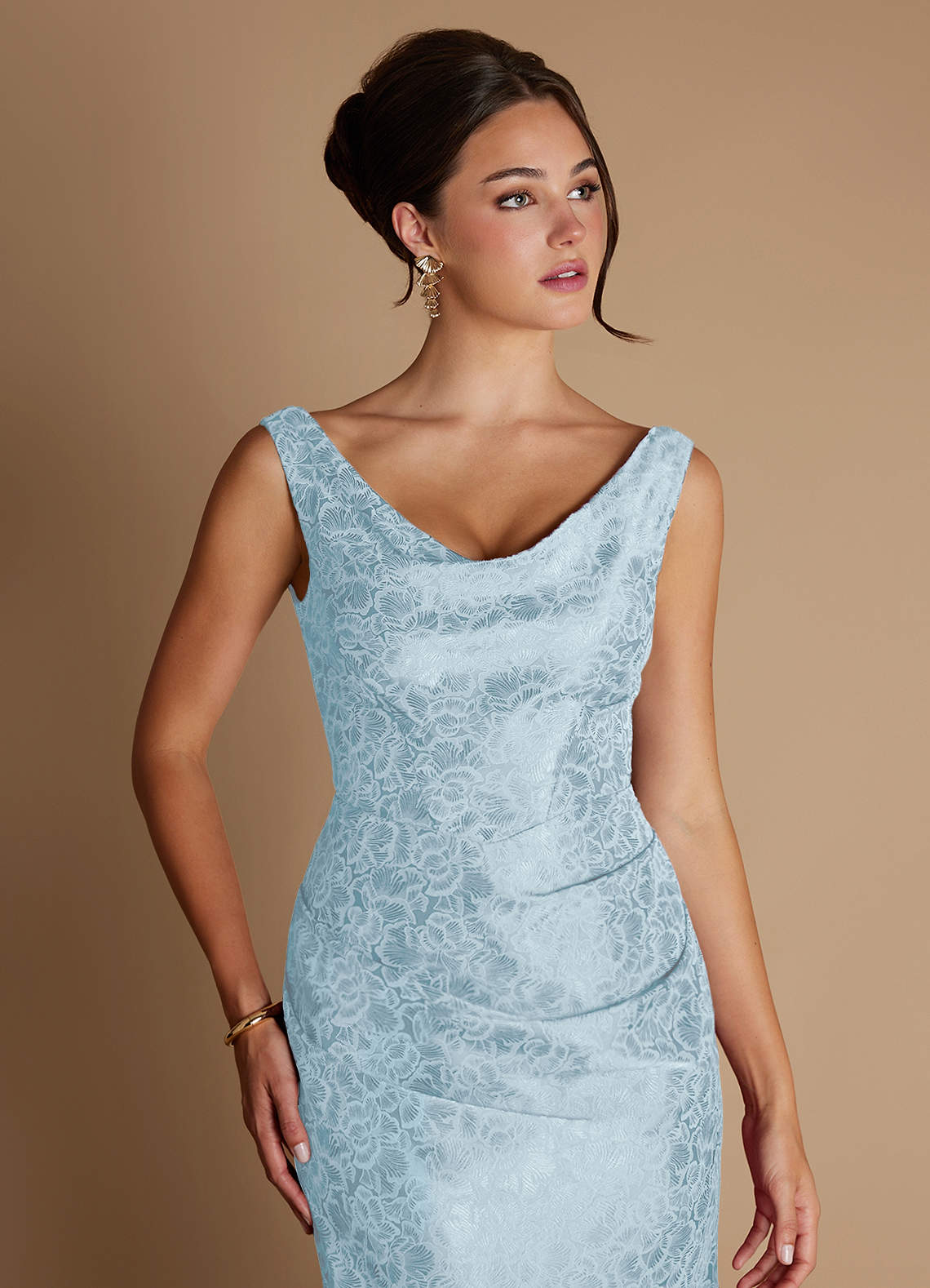 Kiana Mermaid Scoop-Neck Jacquard Wedding Guest Dress in Sky Blue
