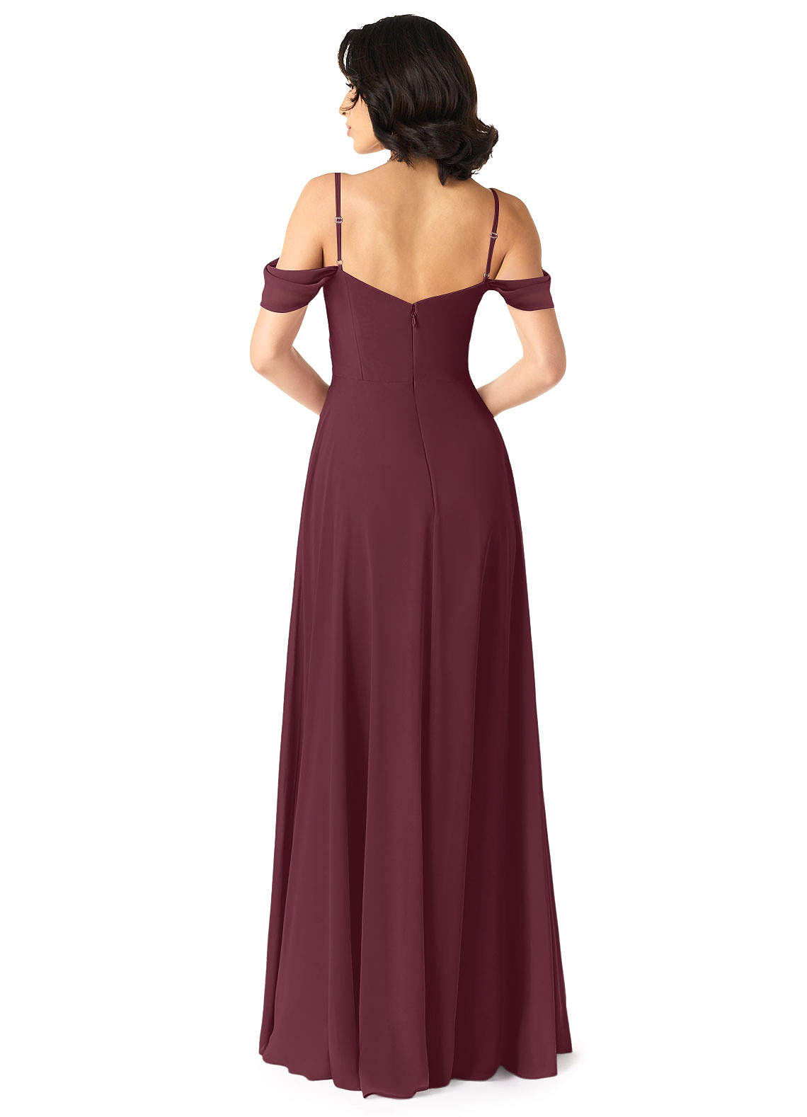 Tancie A-Line Off-the-Shoulder Chiffon Bridesmaid Dress in Cabernet