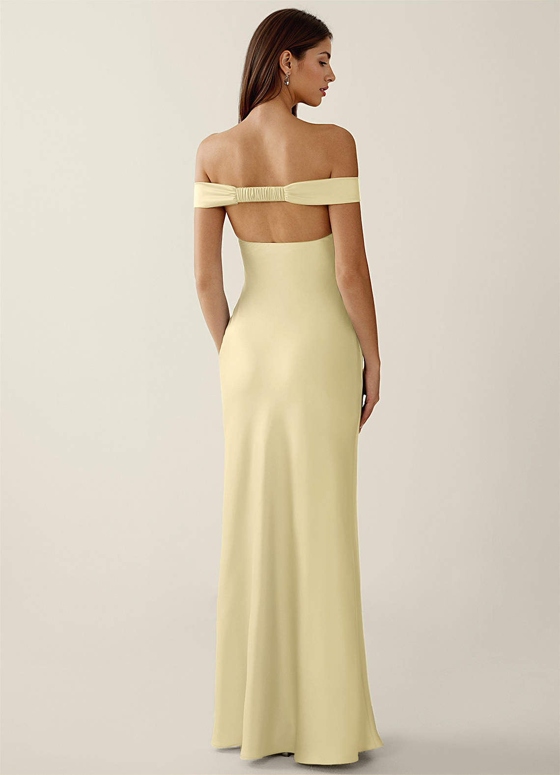 Gwendonme Sheath Off-the-Shoulder Satin Crystal Linen Evening Dress in Lemon Sorbet