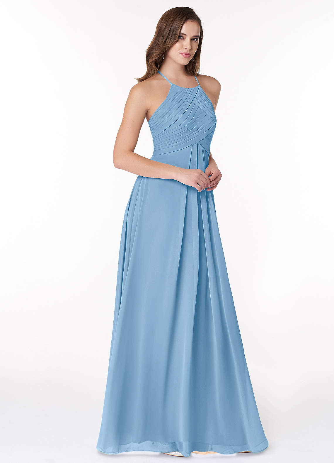 Ginger A-Line Halter Chiffon Bridesmaid Dress in Powder Blue