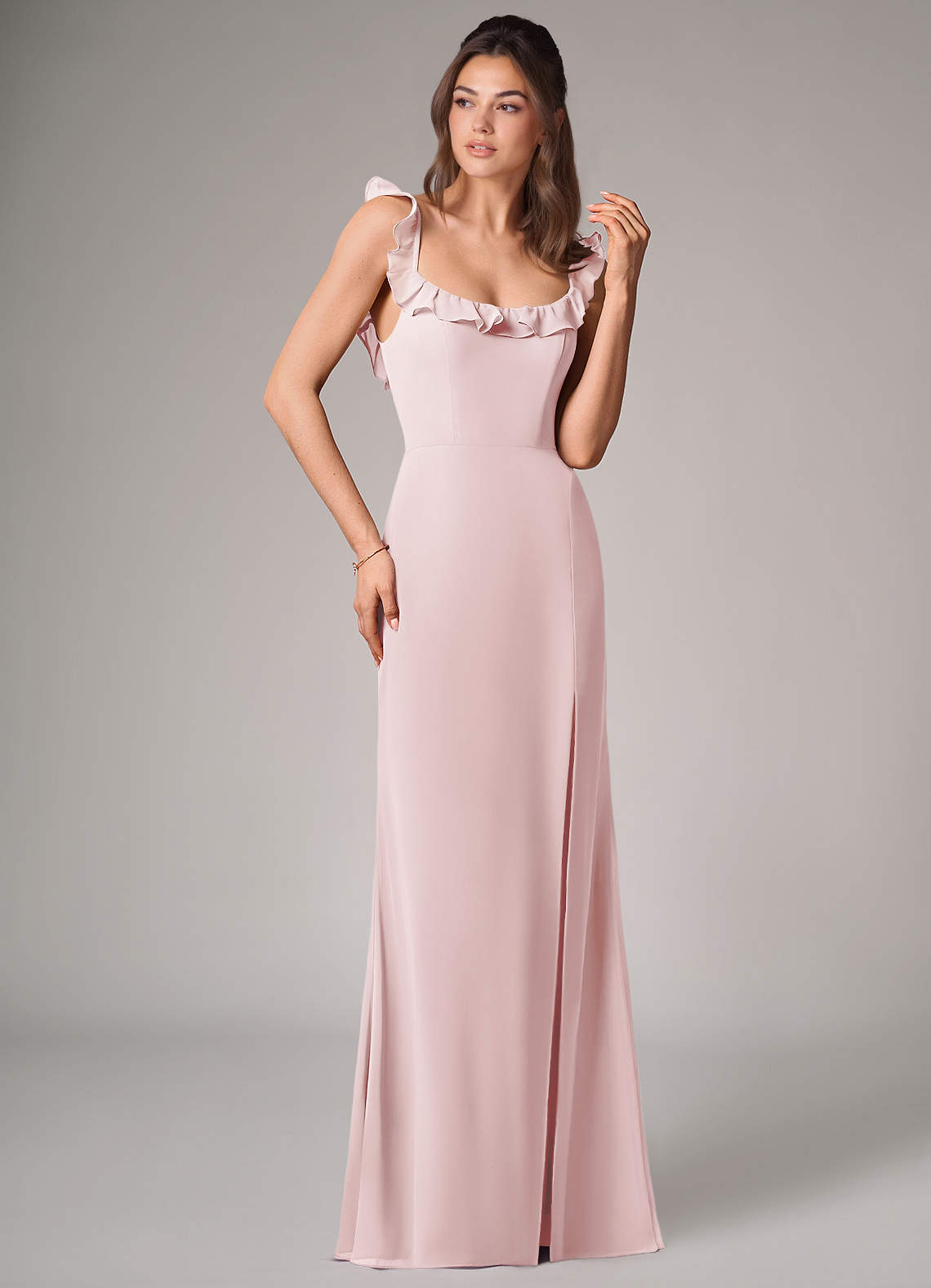 Callie Mermaid Scoop-Neck Chiffon Bridesmaid Dress in Blushing Pink
