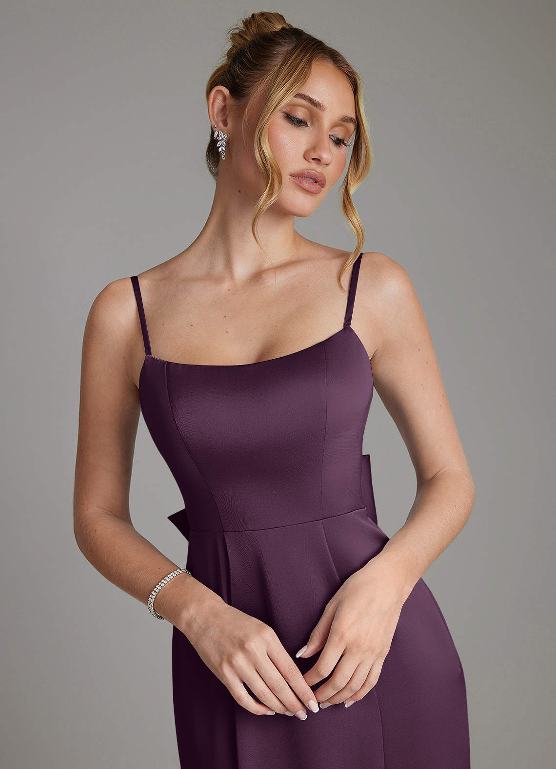Zherra Mermaid Scoop-Neck Stretch Satin Bridesmaid Dress in Plum