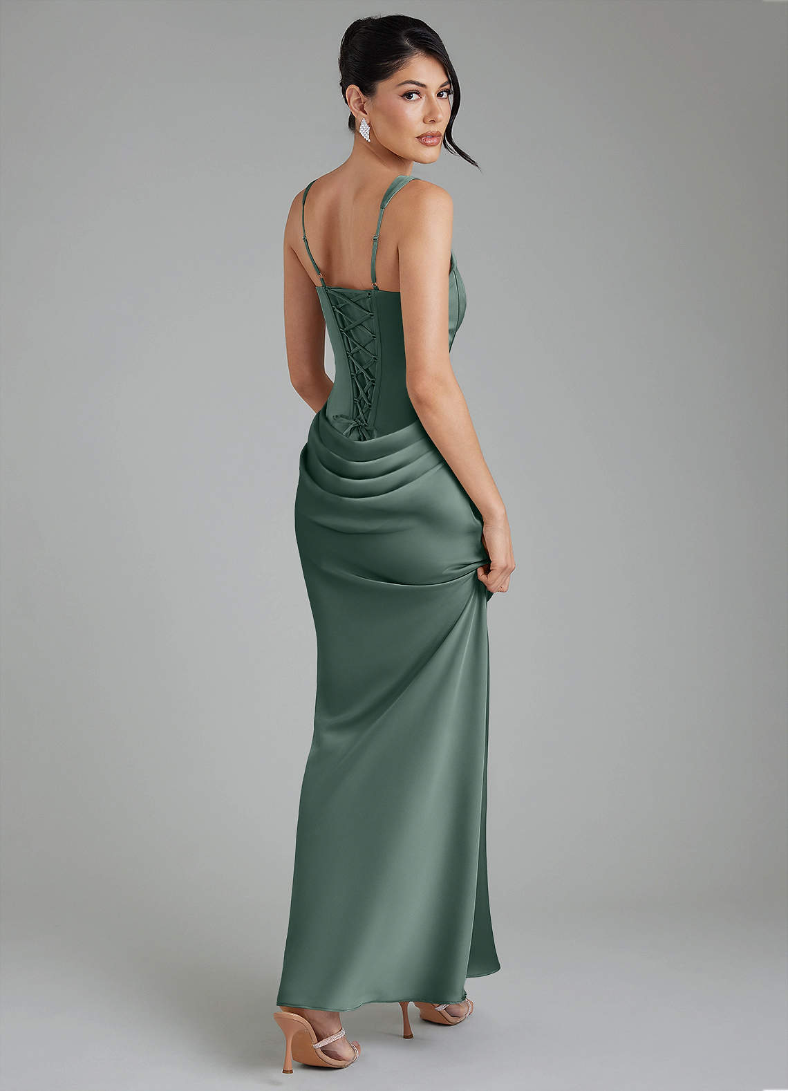Etta Mermaid Square-Neck Stretch Satin Bridesmaid Dress in Sea Moss