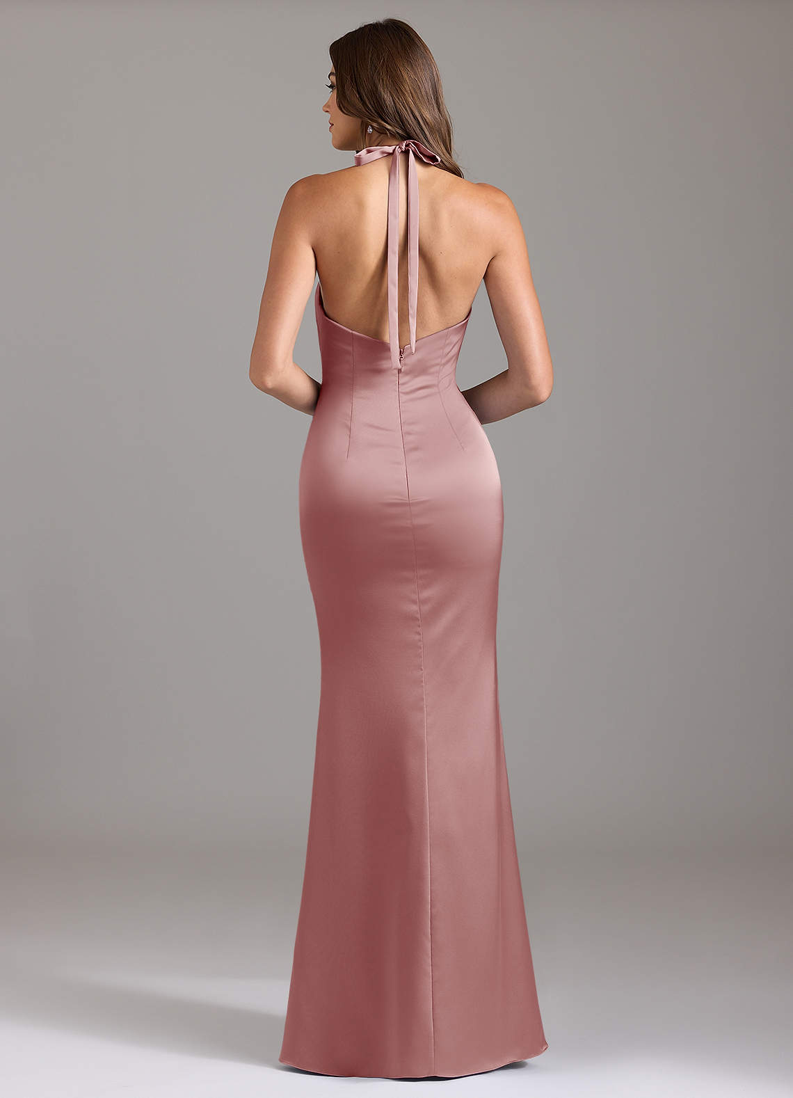 Valerie Mermaid V-Neck Stretch Satin Bridesmaid Dress in dusty rose