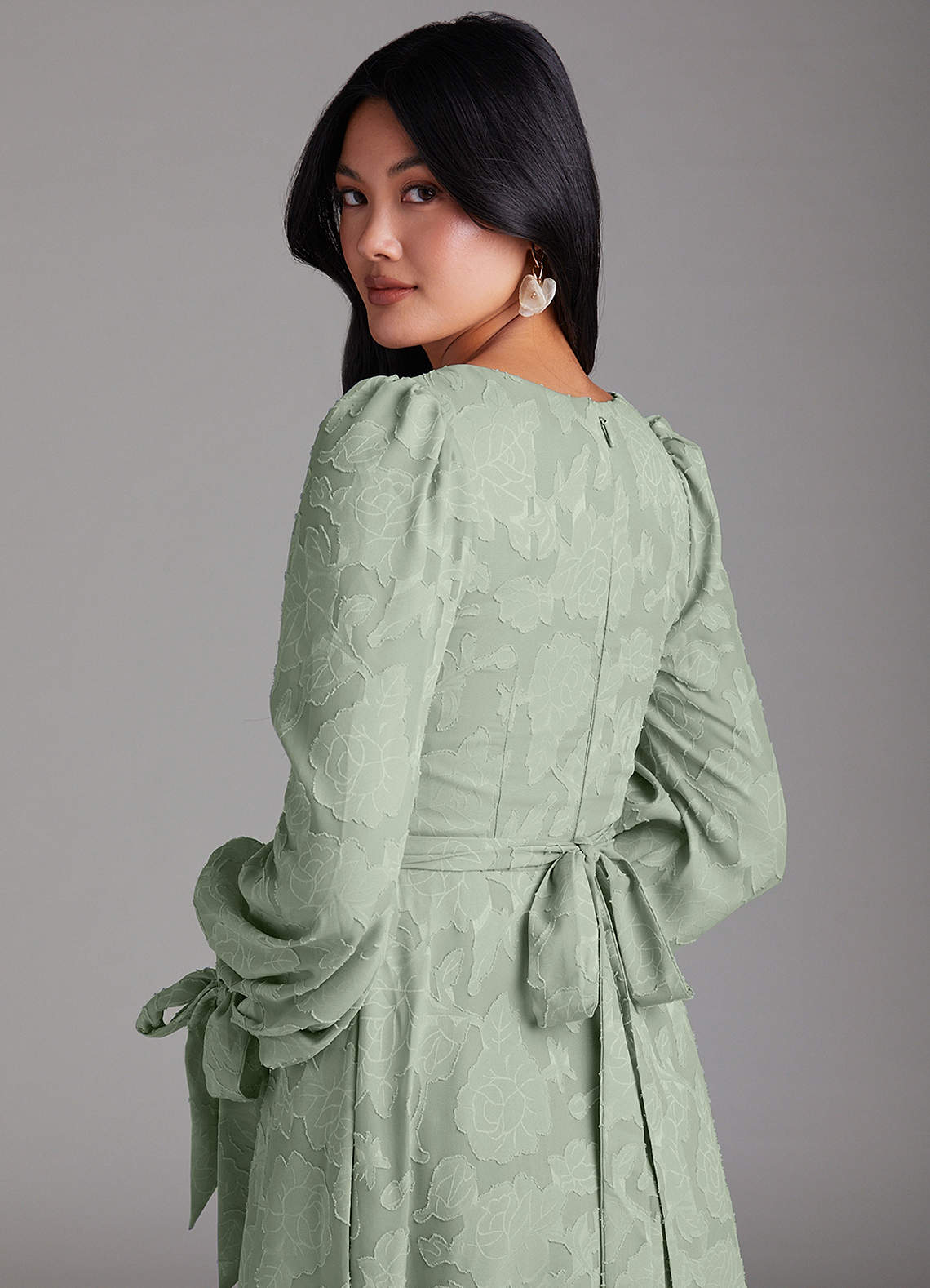 Leonia A-Line Square-Neck Stretch Satin Bridesmaid Dress in Agave