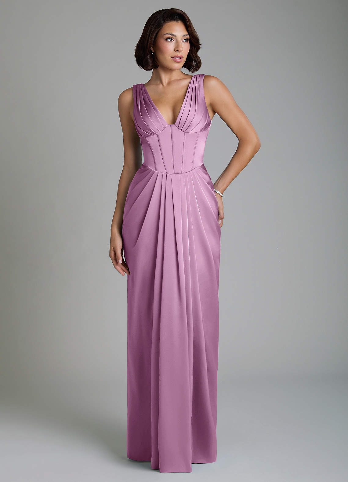 Vanya Sheath V-Neck Stretch Satin Bridesmaid Dress in Wisteria