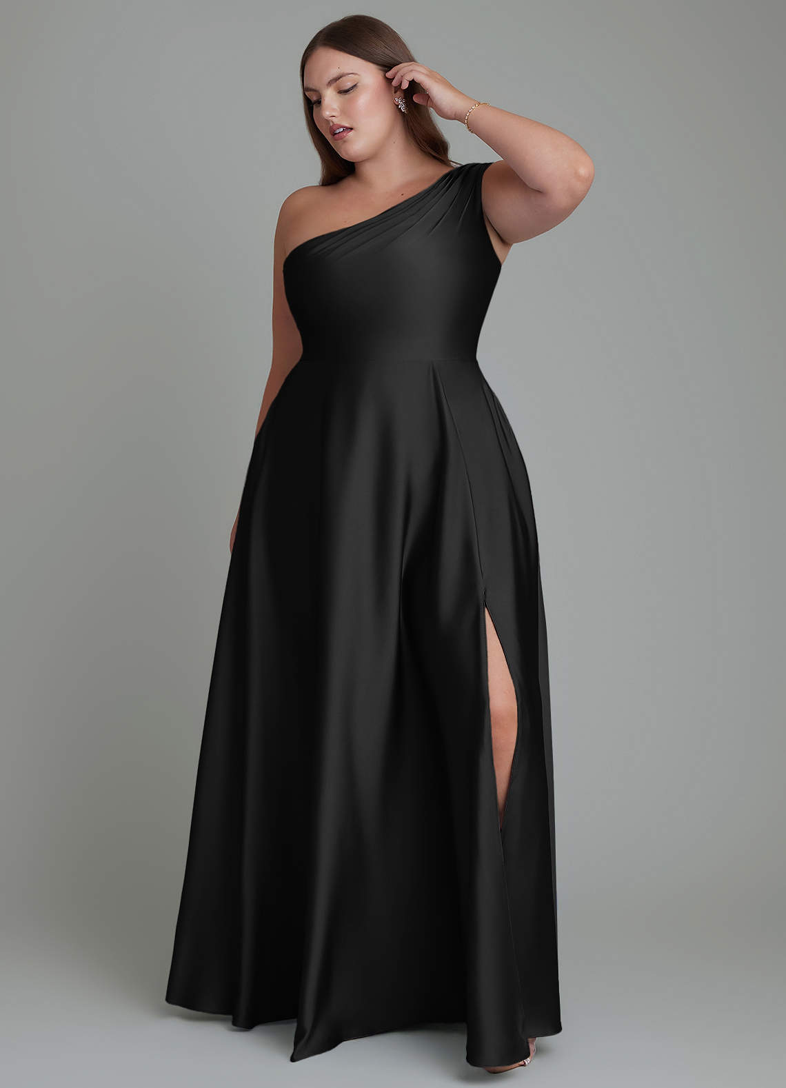 Melanie A-Line One-Shoulder Stretch Satin Bridesmaid Dress