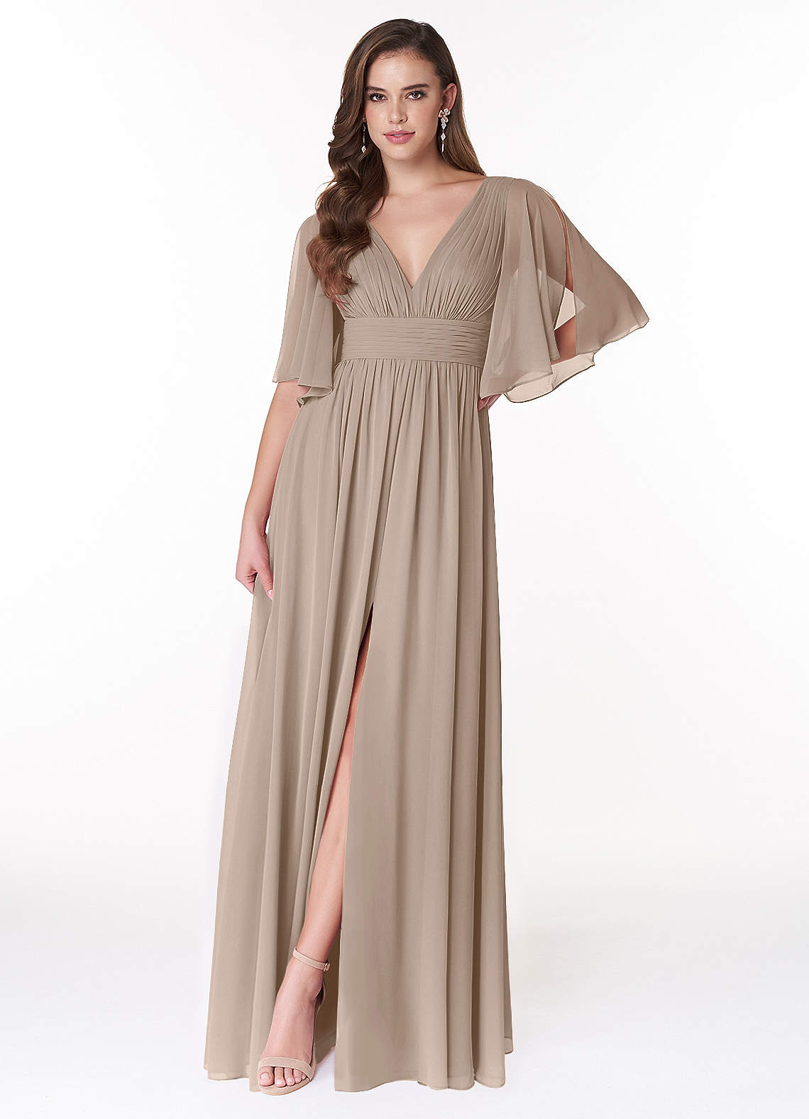 Temeka A-Line V-Neck Chiffon Bridesmaid Dress in Taupe