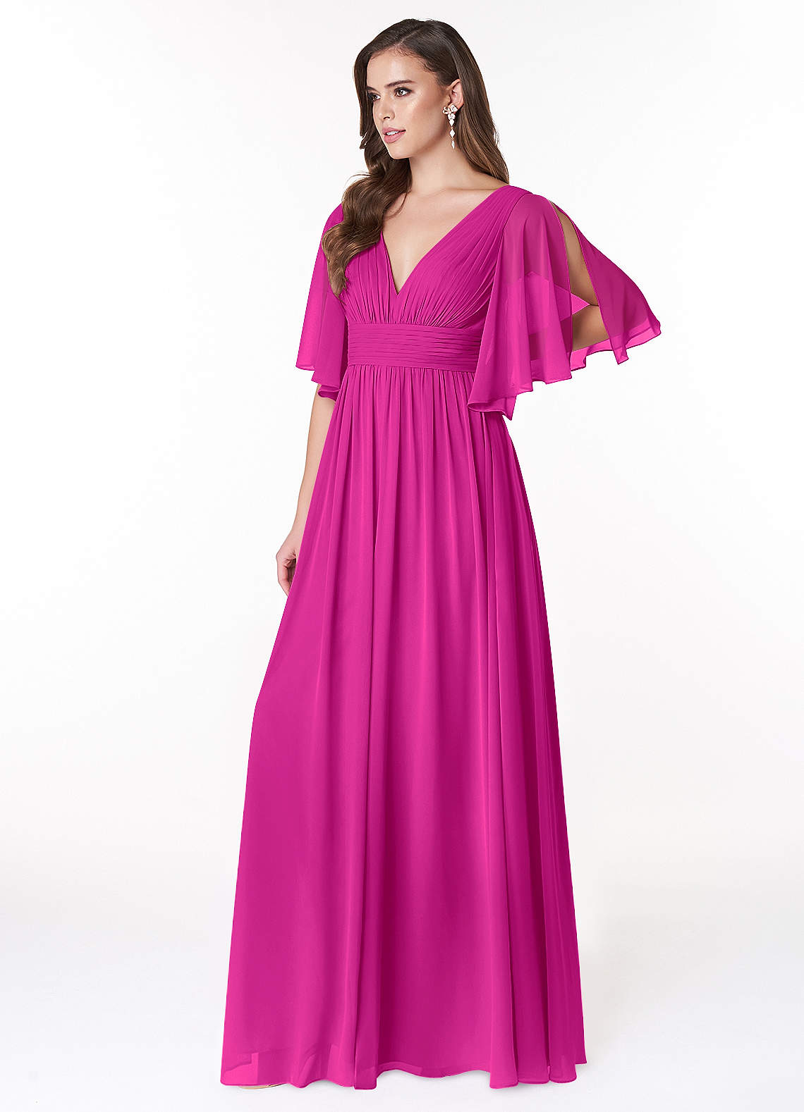 Temeka A-Line V-Neck Chiffon Bridesmaid Dress in Fuchsia