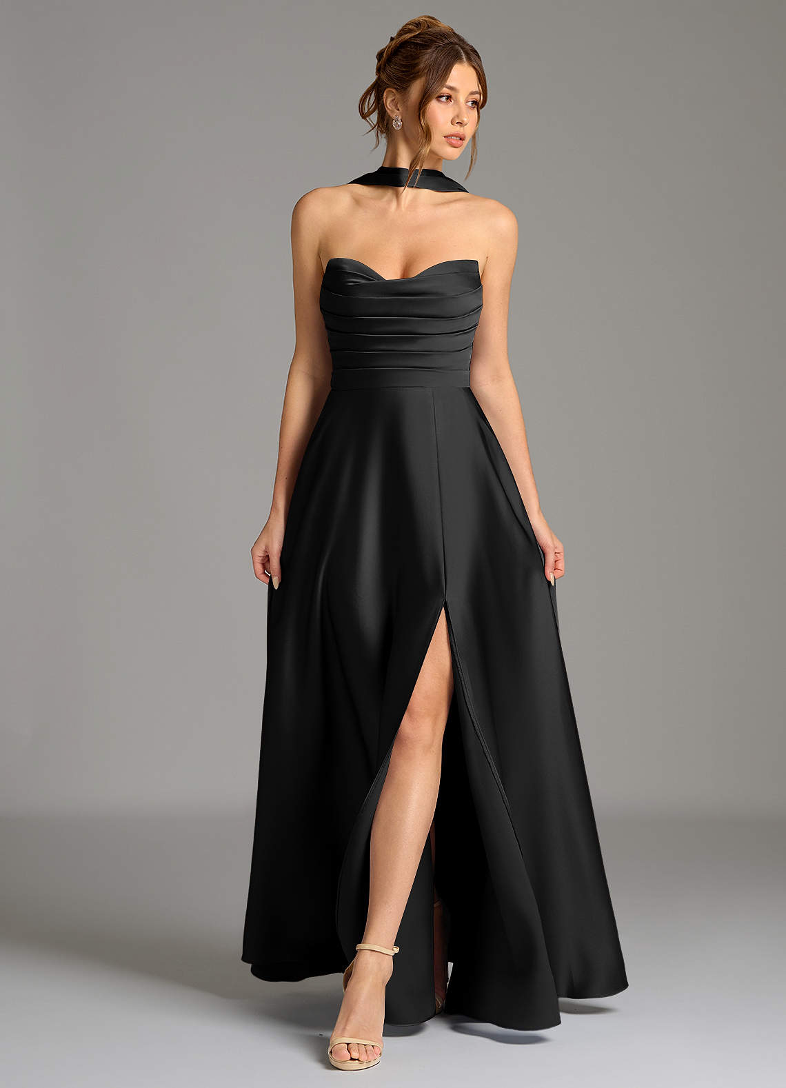 Ayla A-Line Sweetheart Stretch Satin Bridesmaid Dress in black
