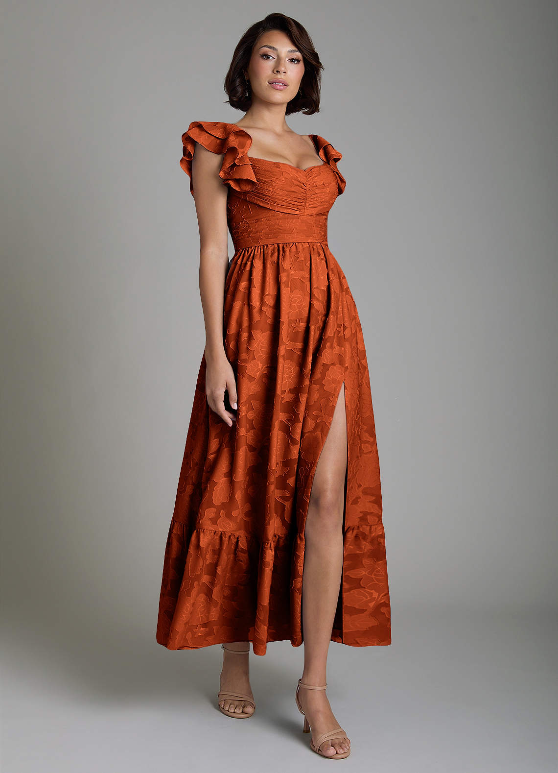 Anaya A-Line V-Neck Floral Burnout Bridesmaid Dress in Paprika