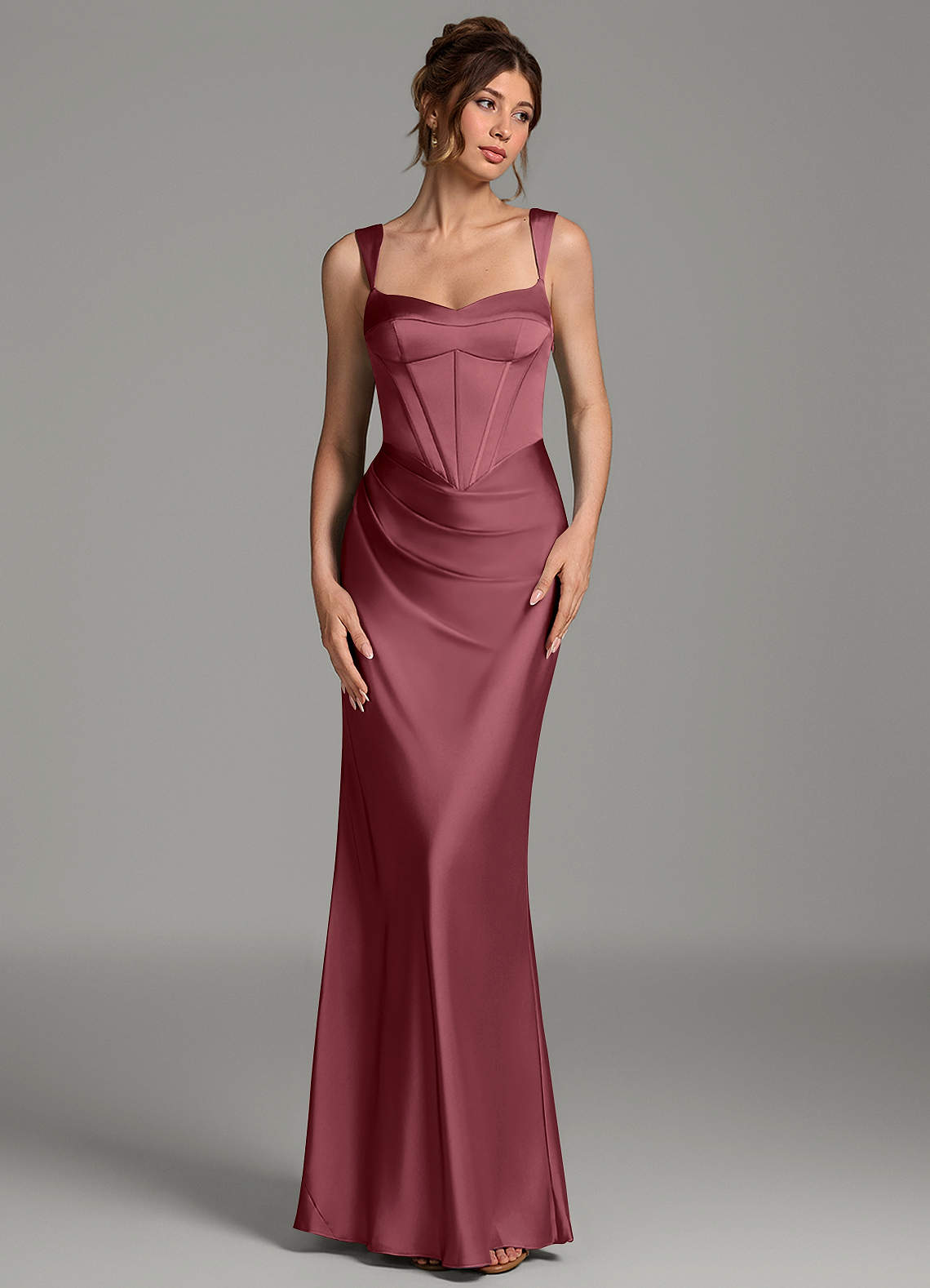Mela Sheath Sweetheart Stretch Satin Bridesmaid Dress in Desert Rose