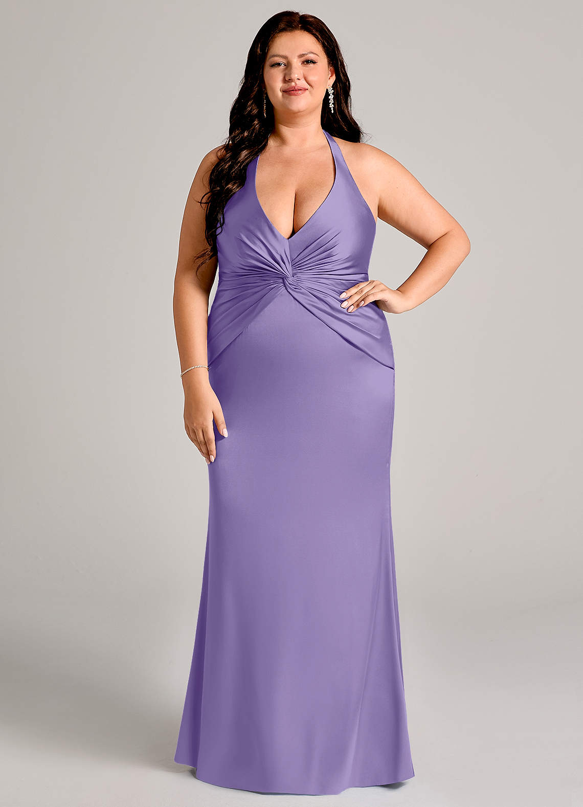 Valerie Mermaid V-Neck Stretch Satin Bridesmaid Dress in Tahiti