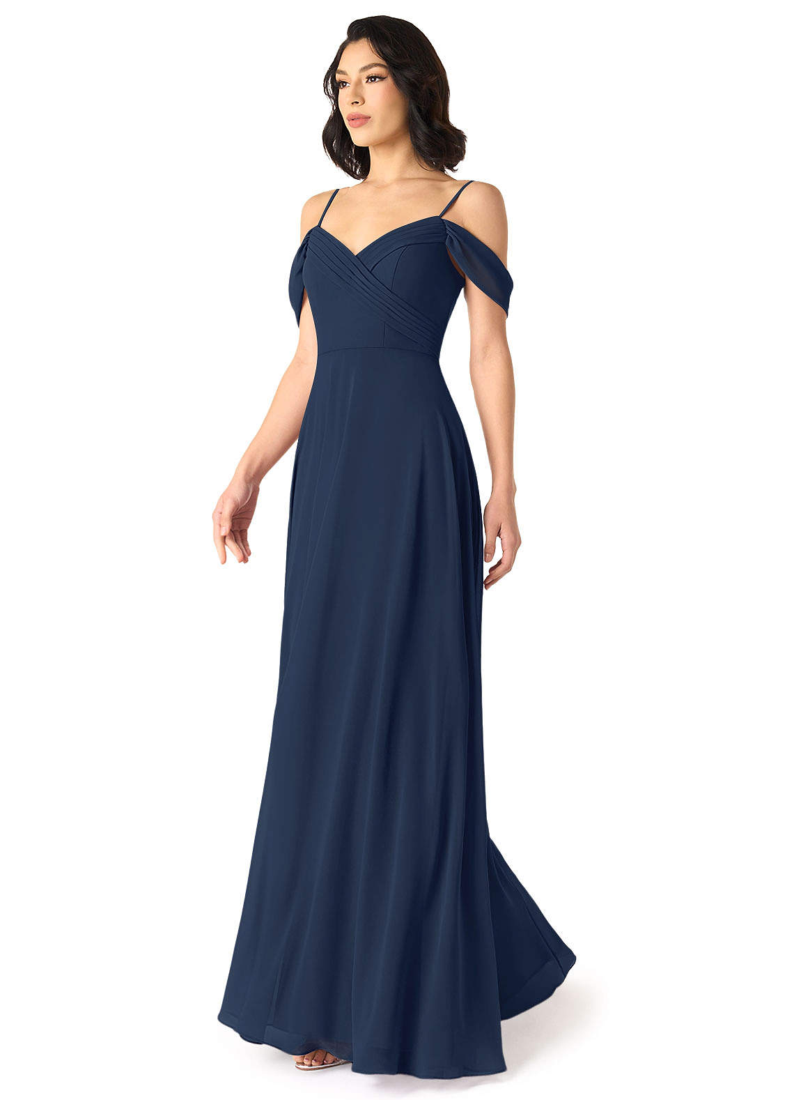 Tancie A-Line Off-the-Shoulder Chiffon Bridesmaid Dress in Dark Navy