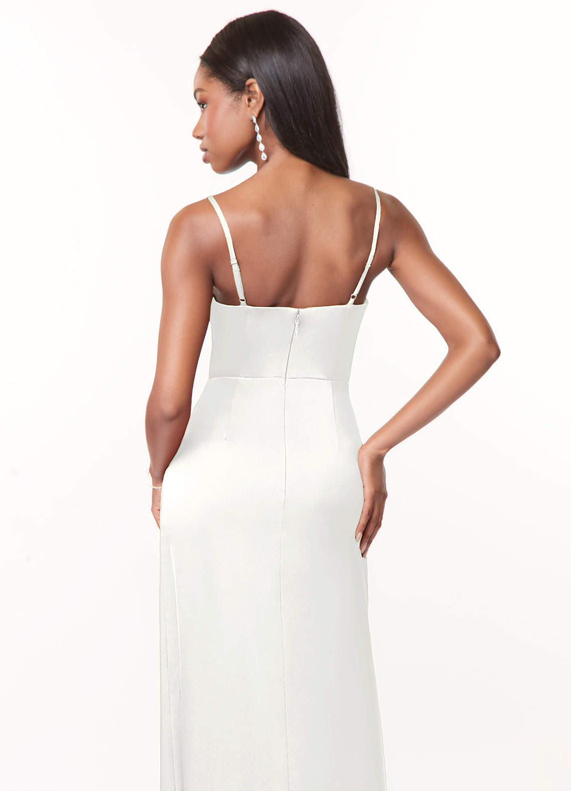 Maci A-Line V-Neck Stretch Satin Bridesmaid Dress in white