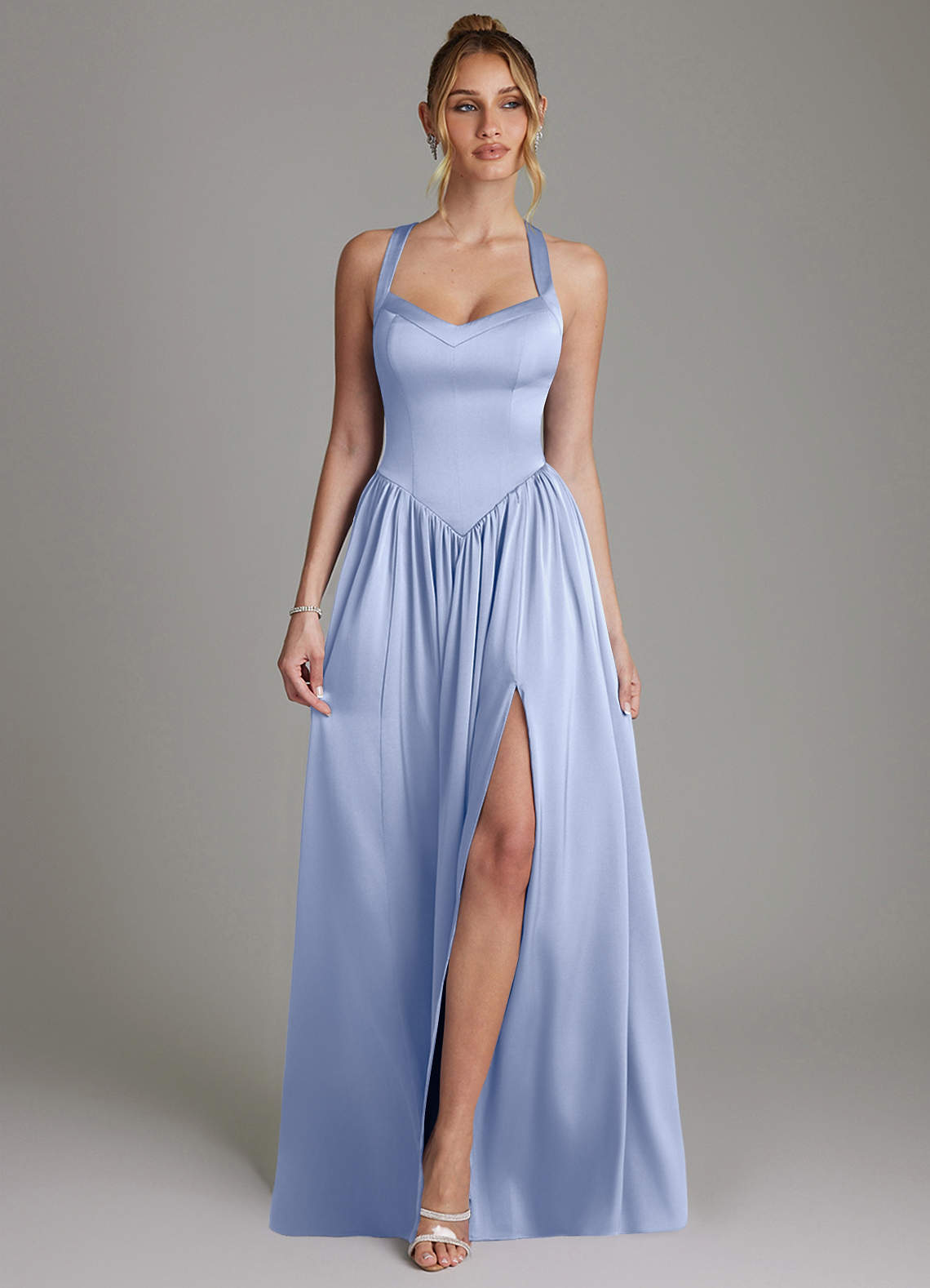 Francis A-Line V-Neck Stretch Satin Bridesmaid Dress in Ice