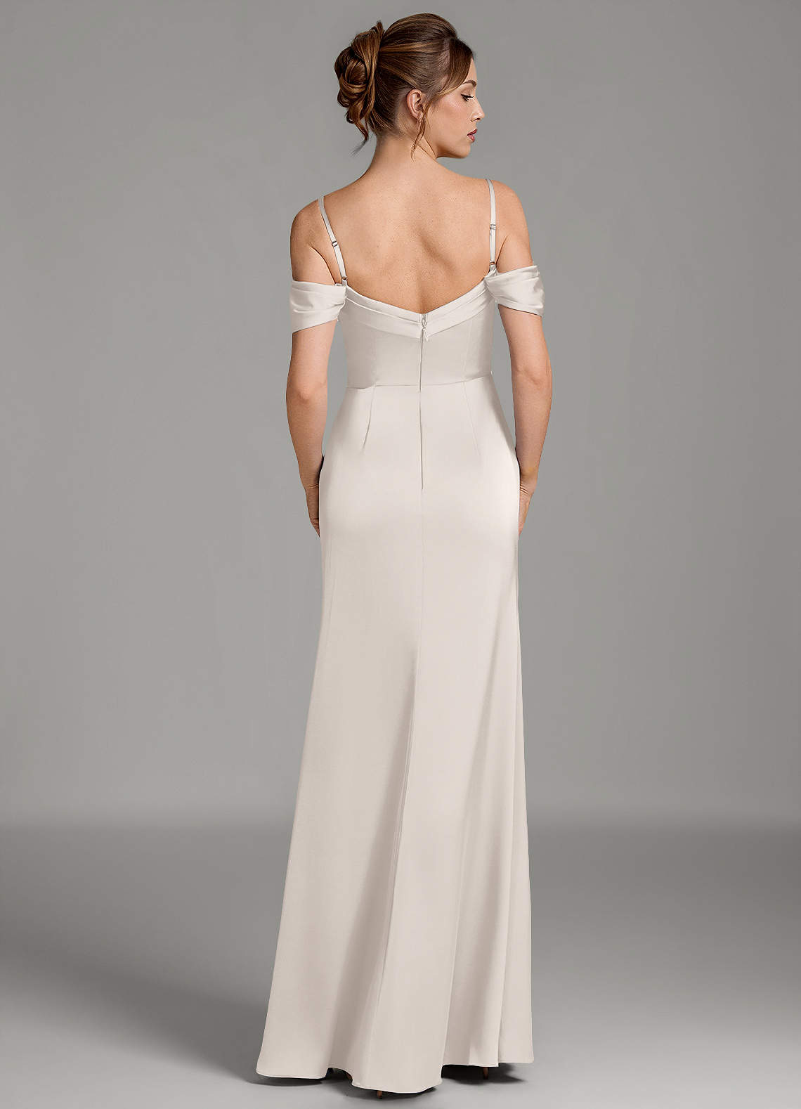 Wyatt Mermaid Off-the-Shoulder Stretch Satin Bridesmaid Dress in White Alabaster