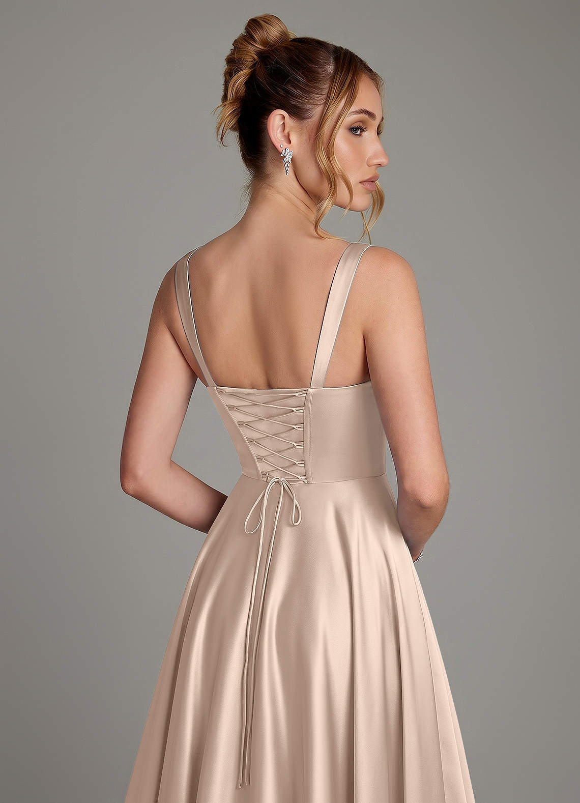 Azaria A-Line Square-Neck Stretch Satin Bridesmaid Dress in English Rose
