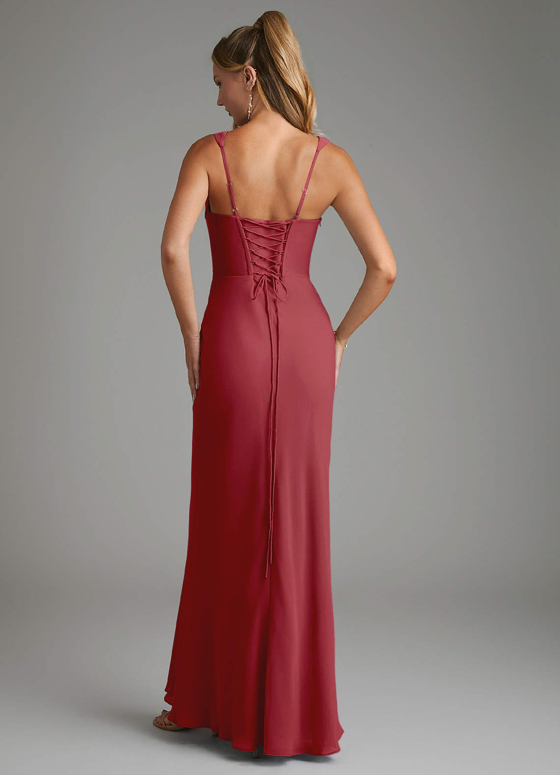 Asa Sheath Square-Neck Chiffon Bridesmaid Dress in Pomegranate