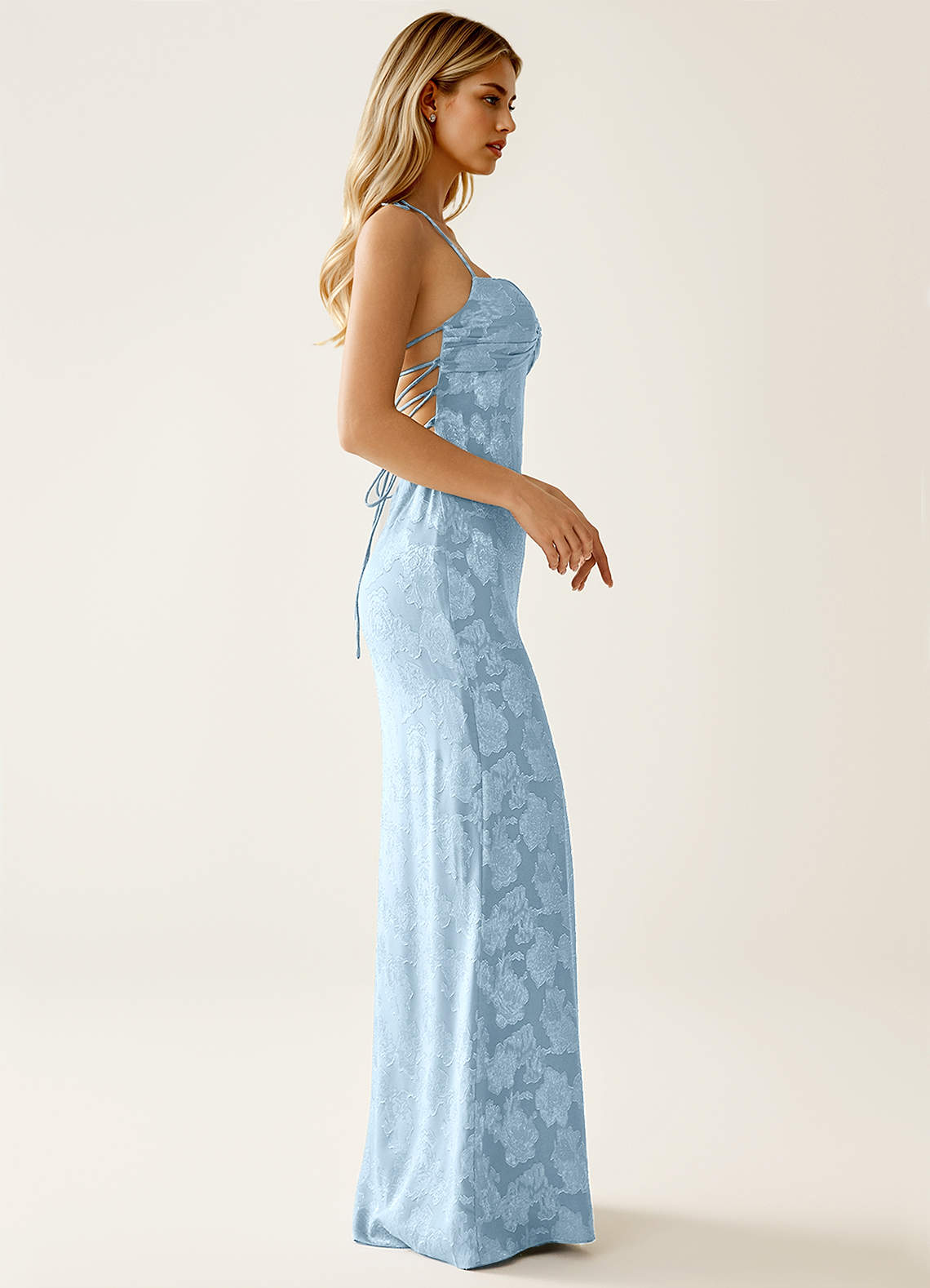 Angena Sheath Halter Floral Burnout Evening Dress in Powder Blue