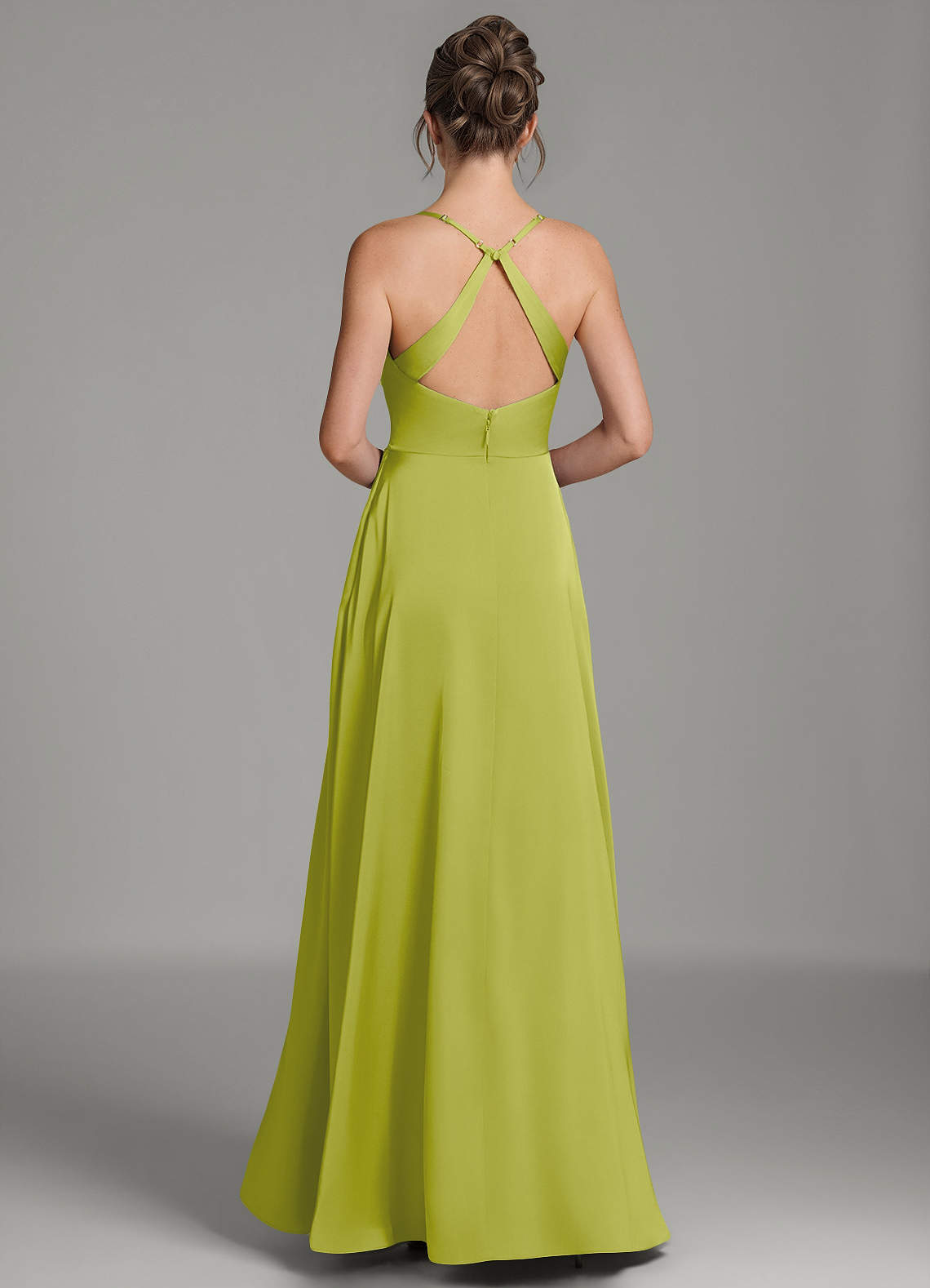 Frankie A-Line Scoop-Neck Stretch Satin Bridesmaid Dress in Lemongrass