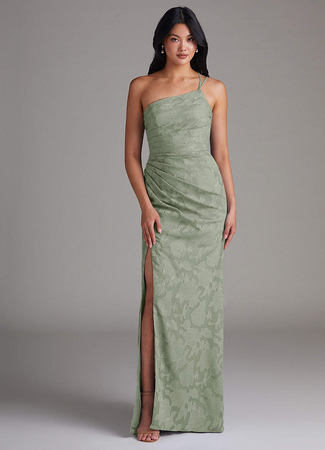 Eren Sheath One-Shoulder Floral Burnout Bridesmaid Dress in Agave