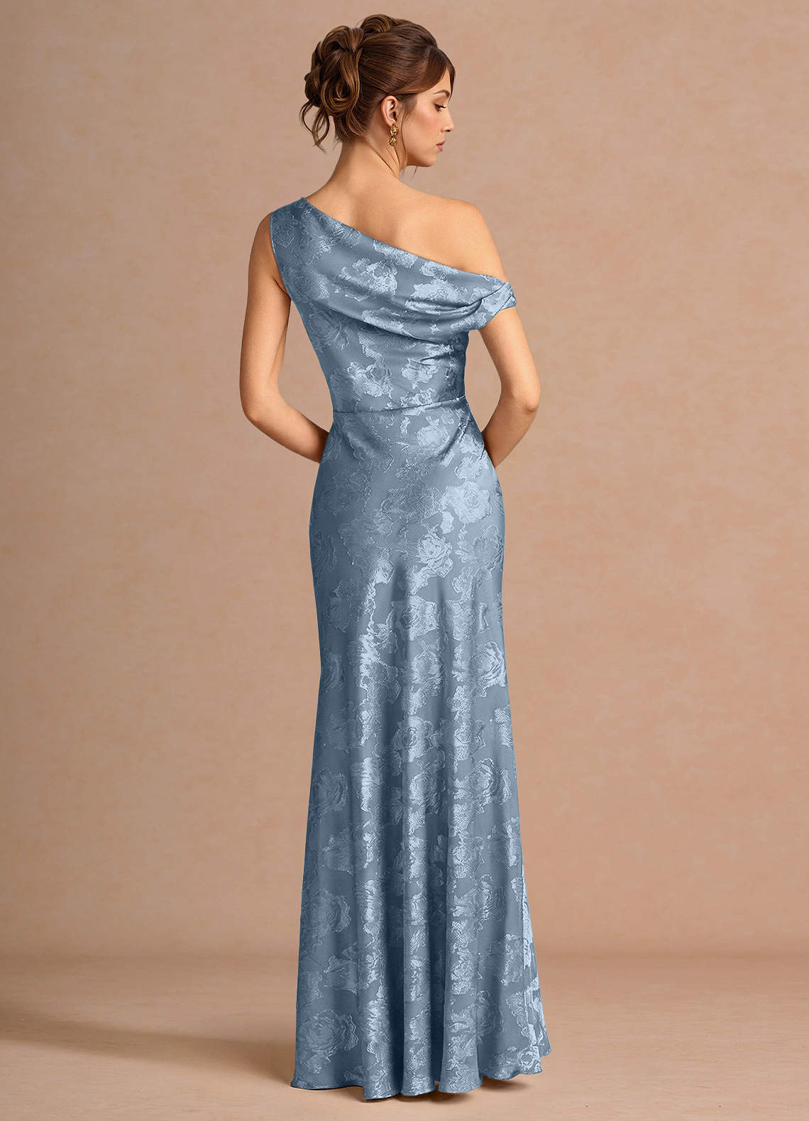 Kismet Mermaid One-Shoulder Fil Coupé Wedding Guest Dress in Dusty Blue