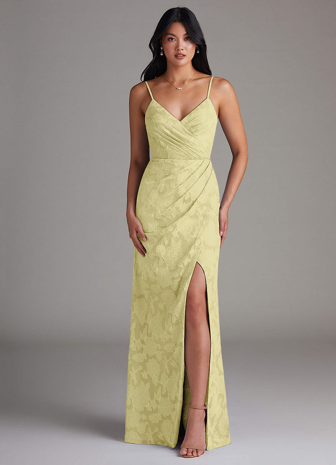 Maci Sheath V-Neck Floral Burnout Bridesmaid Dress in Lemon Sorbet