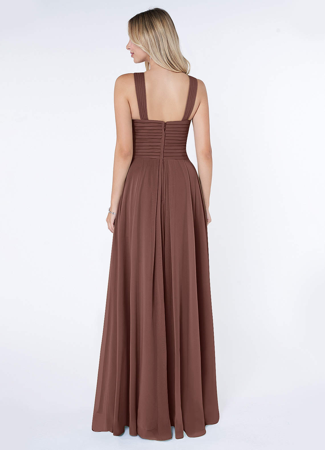 Kaleigh A-Line Halter Chiffon Bridesmaid Dress in Espresso