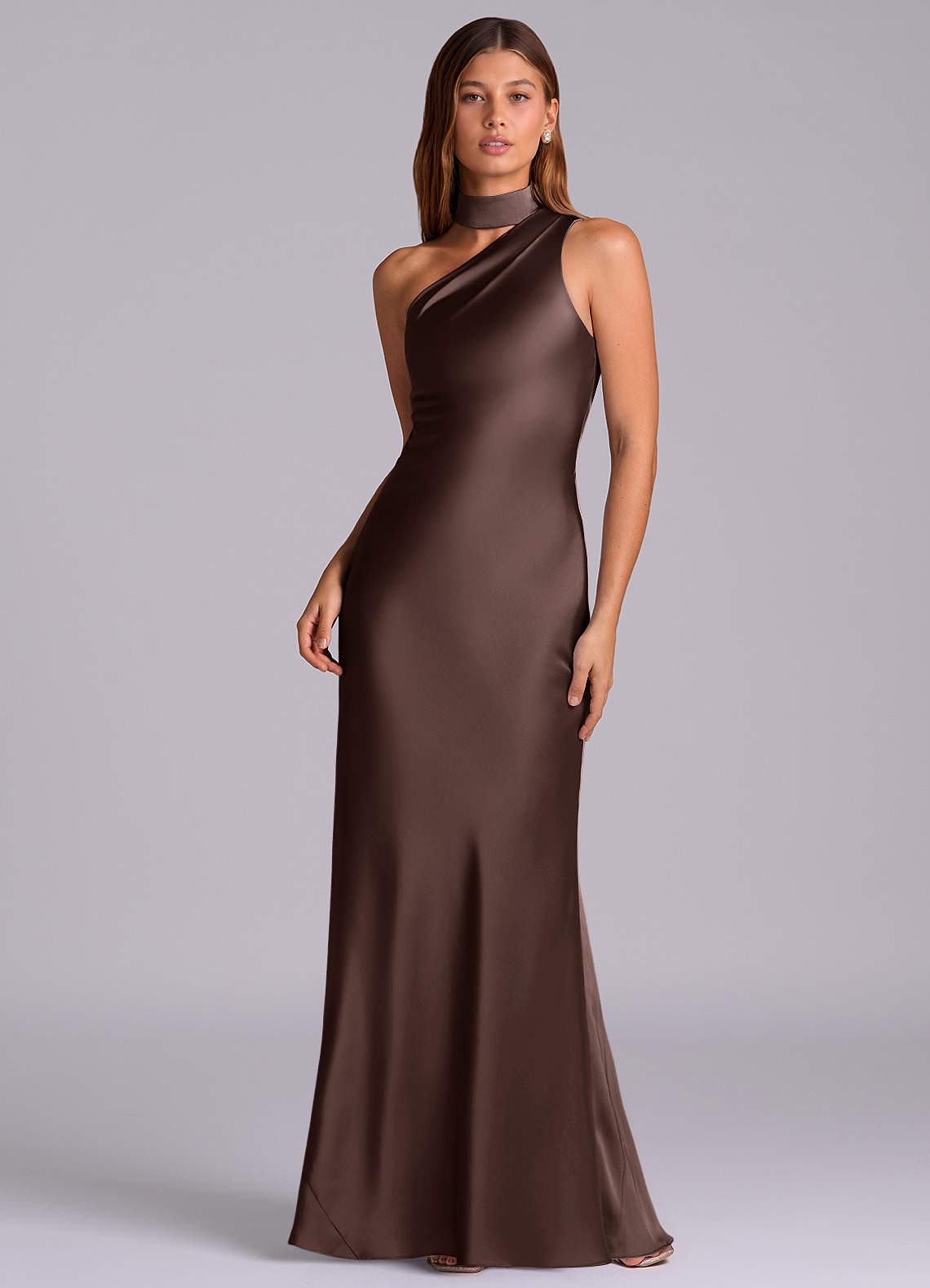 Seona Mermaid One-Shoulder Stretch Satin and Tulle Bridesmaid Dress in Ganache
